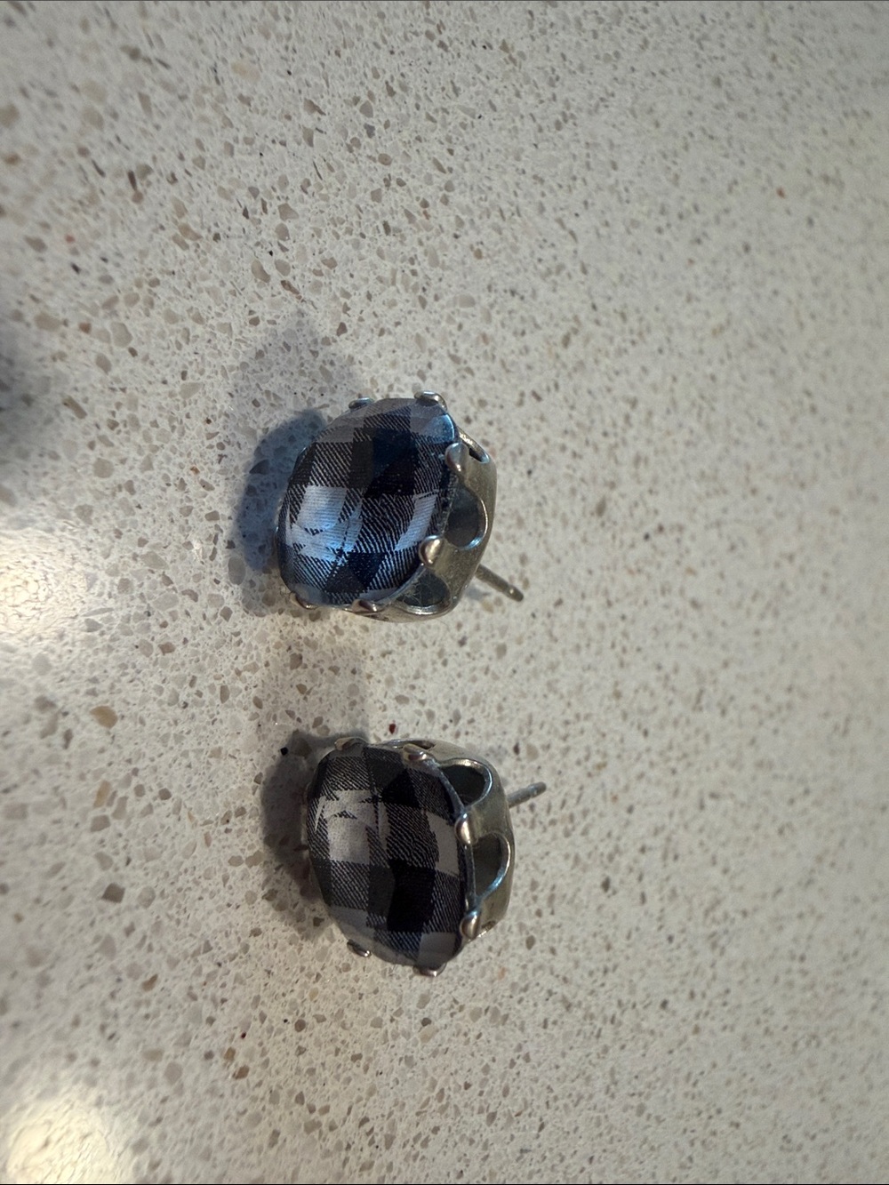 Jojo Loves You Plaid Stud Earrings - Black, White and Silver